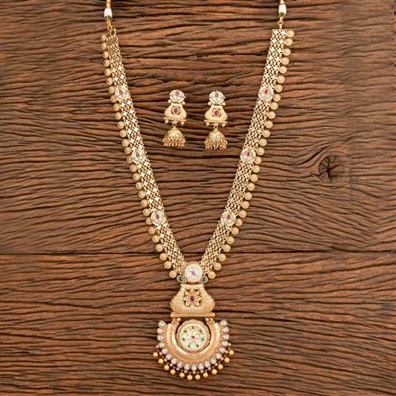 Antique Long Necklace With Matte Gold Plating