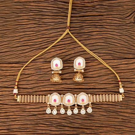 Antique Choker Necklace With Matte Gold Plating