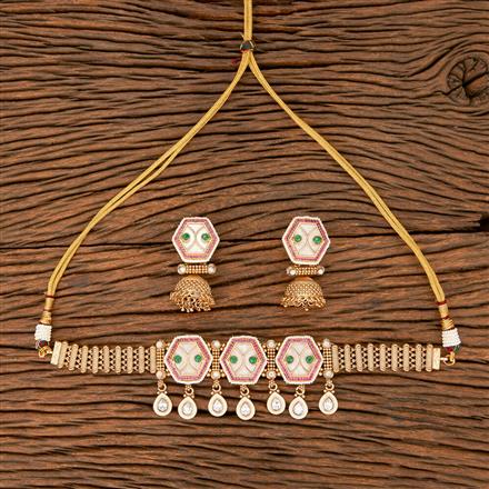 Antique Choker Necklace With Matte Gold Plating