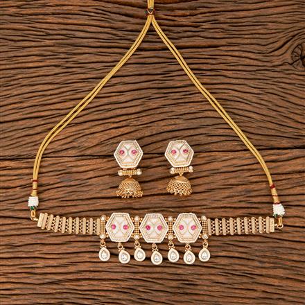 Antique Choker Necklace With Matte Gold Plating
