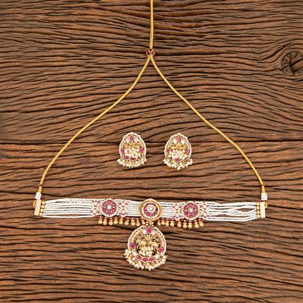 Antique Moti Necklace With Matte Gold Plating