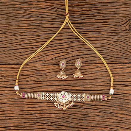 Antique Pearl Necklace With Matte Gold Plating