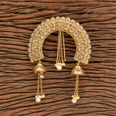 Antique Moti Hair Brooch With Gold Plating