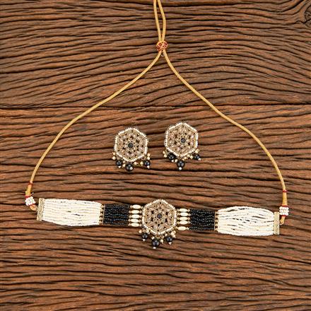 Antique Reverse Ad Stone Necklace With Mehndi Plating