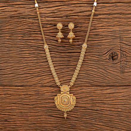 Antique Long Necklace With Matte Gold Plating