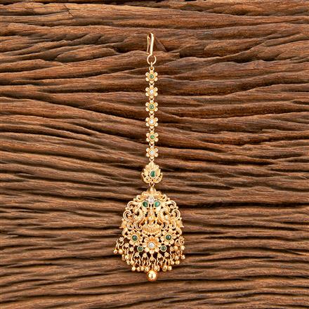 Antique Peacock Tikka With Matte Gold Plating