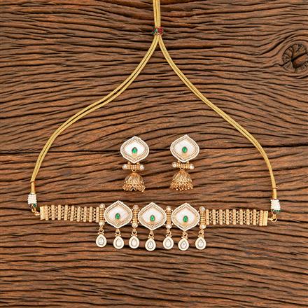 Antique Mother Of Pearl Necklace With Matte Gold Plating