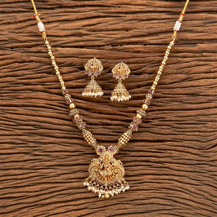 Antique Temple Pendant Set With Matte Gold Plating