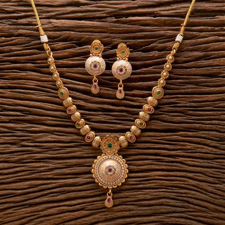 Antique Meenakari Necklace With Matte Gold Plating