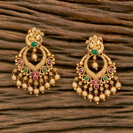 Antique Peacock Earring With Matte Gold Plating