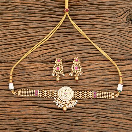 Antique Choker Necklace With Matte Gold Plating