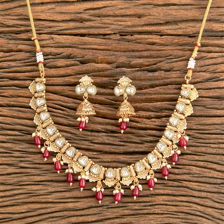 Antique Moti Necklace With Matte Gold Plating