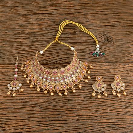 Antique Mukut Necklace With Matte Gold Plating