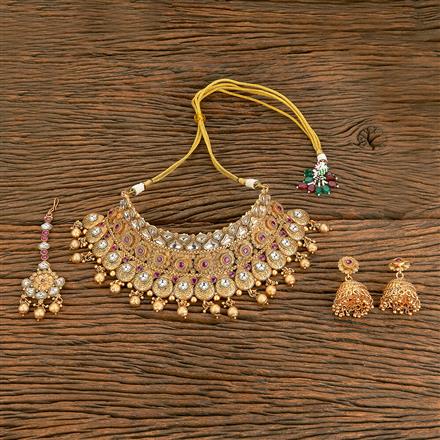 Antique Mukut Necklace With Matte Gold Plating