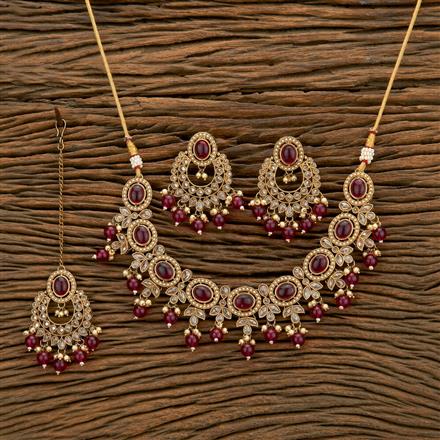 Antique Reverse Ad Stone Necklace With Mehndi Plating