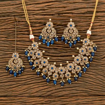 Antique Reverse Ad Stone Necklace With Mehndi Plating