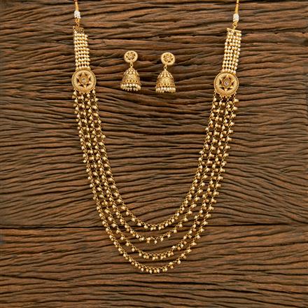 Antique Long Necklace With Matte Gold Plating