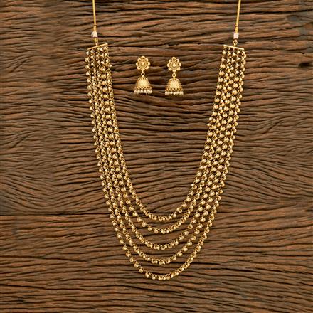 Antique Long Necklace With Matte Gold Plating