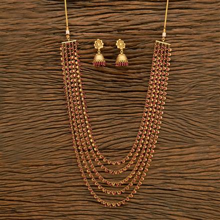 Antique Long Necklace With Matte Gold Plating