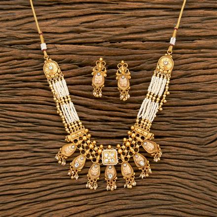 Antique Pearl Necklace With Matte Gold Plating