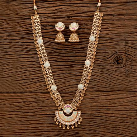 Antique Long Necklace With Matte Gold Plating