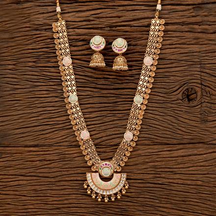 Antique Long Necklace With Matte Gold Plating