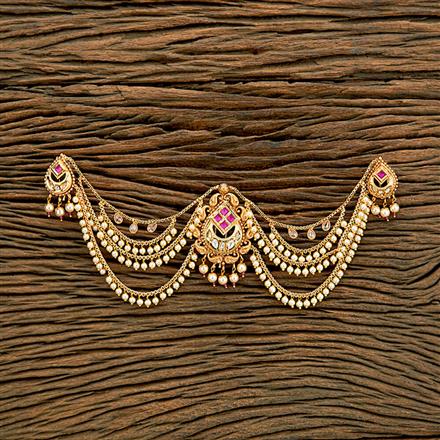 Antique Moti Hair Brooch With Gold Plating