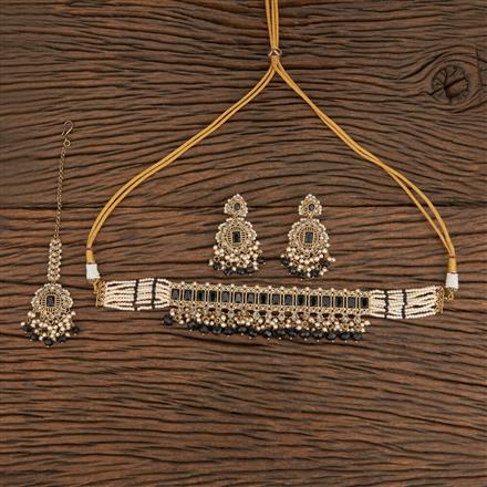 Antique Moti Necklace With Mehndi Plating