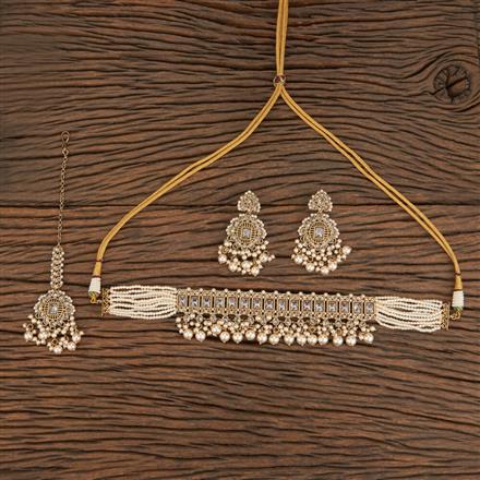 Antique Moti Necklace With Mehndi Plating