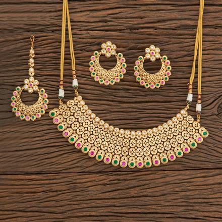 Antique Mukut Necklace With Matte Gold Plating