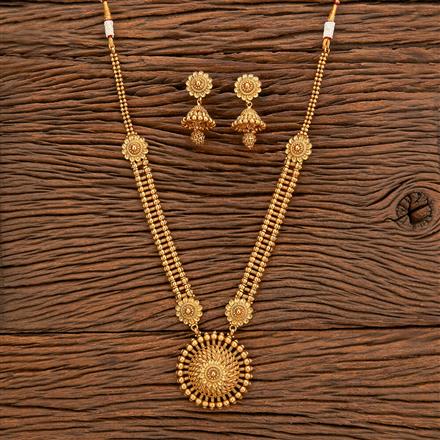 Antique Long Necklace With Matte Gold Plating