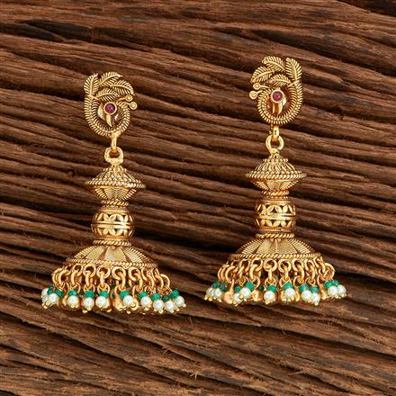 Antique Peacock Earring With Matte Gold Plating