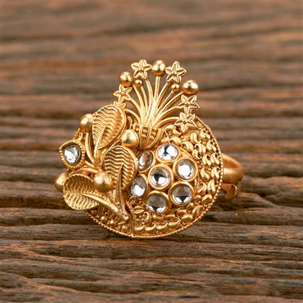 Antique Adjustable Ring With Matte Gold Plating