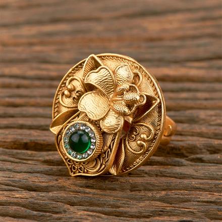 Antique Adjustable Ring With Matte Gold Plating