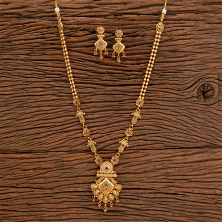 Antique Long Necklace With Matte Gold Plating