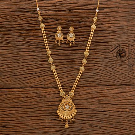 Antique Long Necklace With Matte Gold Plating