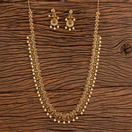 Antique Long Necklace With Matte Gold Plating