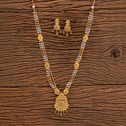 Antique Long Necklace With Matte Gold Plating