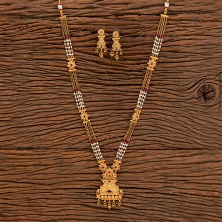 Antique Long Necklace With Matte Gold Plating