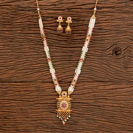 Antique Mala Pendant Set With Matte Gold Plating