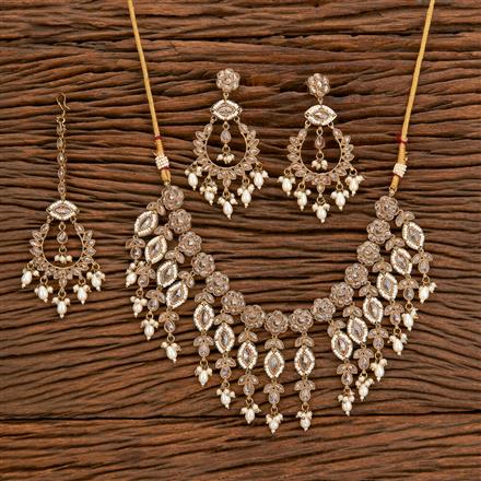 Antique Reverse Ad Stone Necklace With Mehndi Plating