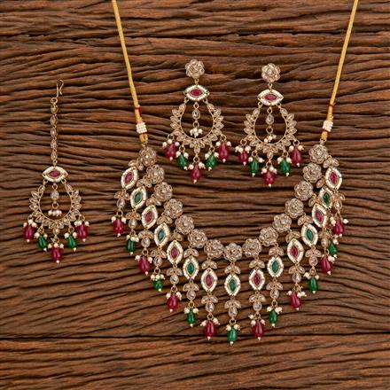 Antique Reverse Ad Stone Necklace With Mehndi Plating