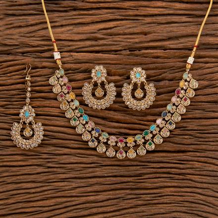 Antique Reverse Ad Stone Necklace With Mehndi Plating