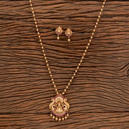 Antique Peacock Pendant Set With Matte Gold Plating