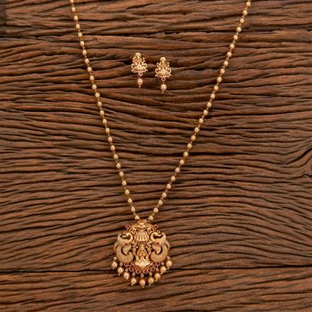 Antique Mala Pendant Set With Matte Gold Plating