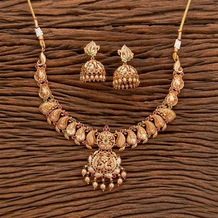 Antique Peacock Necklace With Matte Gold Plating
