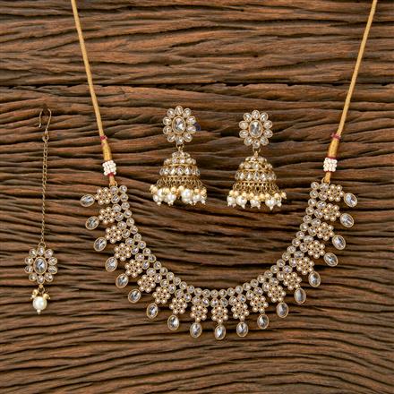 Antique Reverse Ad Stone Necklace With Mehndi Plating
