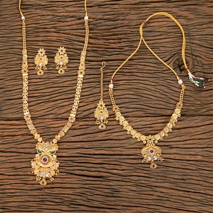 Antique Combo Necklace Set With Matte Gold Plating