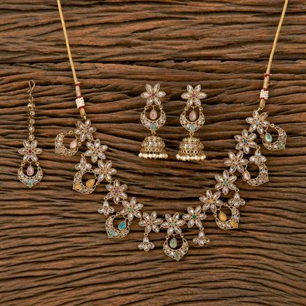 Antique Reverse Ad Stone Necklace With Mehndi Plating