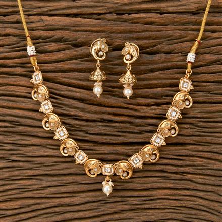 Antique Moti Necklace With Matte Gold Plating